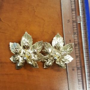 Goldtone clip leaf earrings